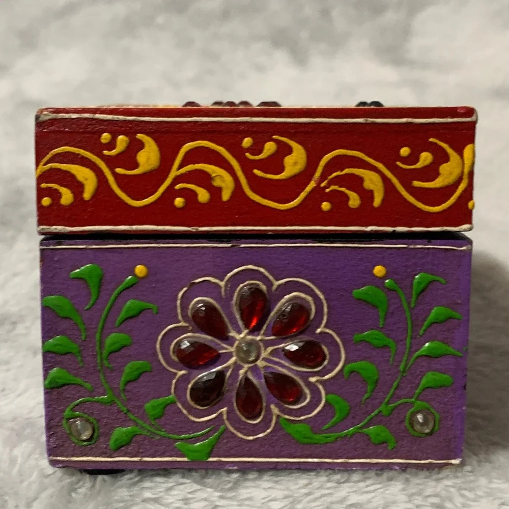 World Market Hand Painted Horse Jewelry Trinket Box Mango Wood India Gem Accents